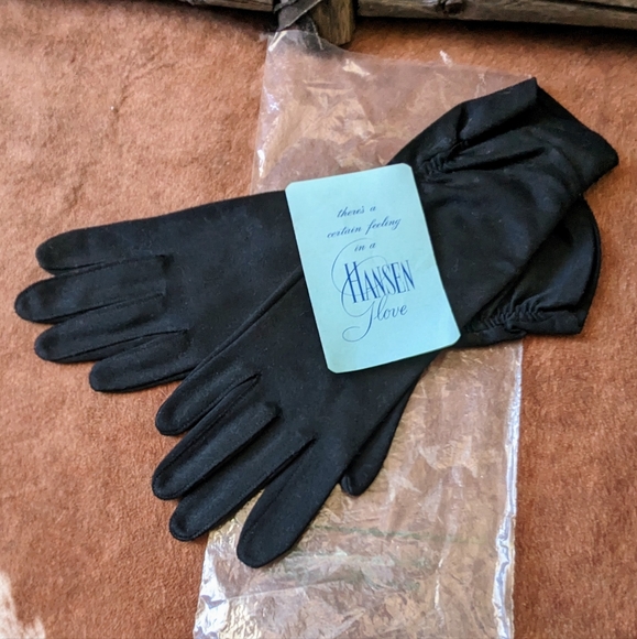 1940's Hansen Black Long Nylasuede Art Deco Style Gloves - Picture 9 of 10